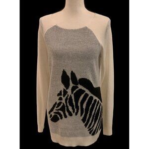 Summerfield Street Womens Scoop Neck Zebra Sweater Size M Cream Black Sleeves